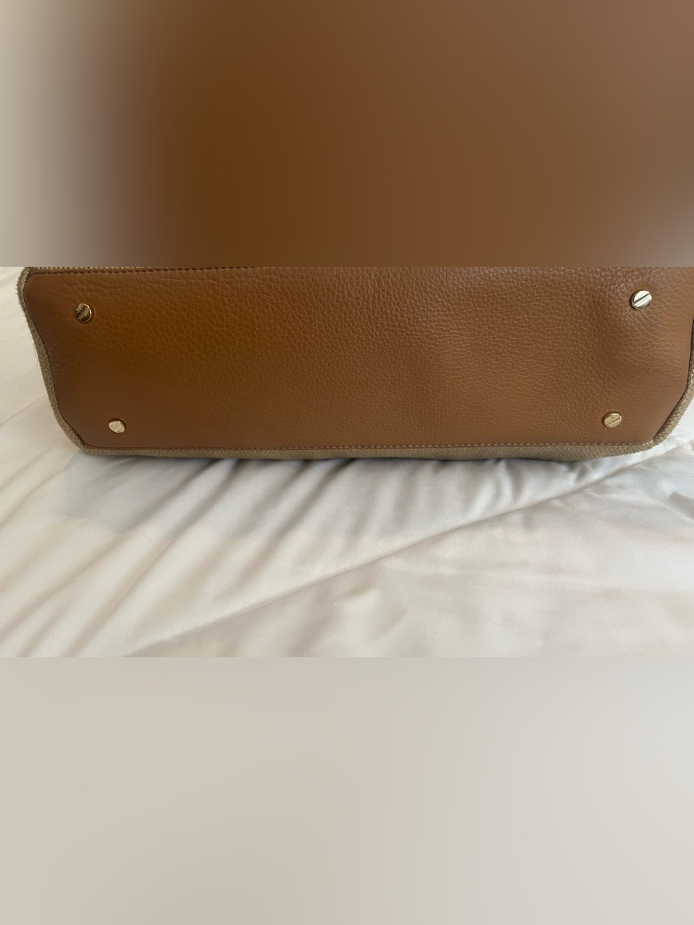 Tory Burch Tan Leather and Beige Canvas Tote . price is firm. - Picture 3 of 12